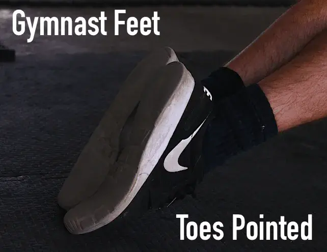 Gymnast foot position with toes pointed for pushups