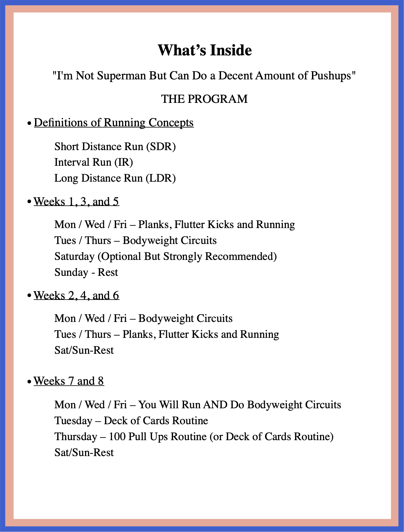 Coast Guard Fitness Success Program Table of Contents