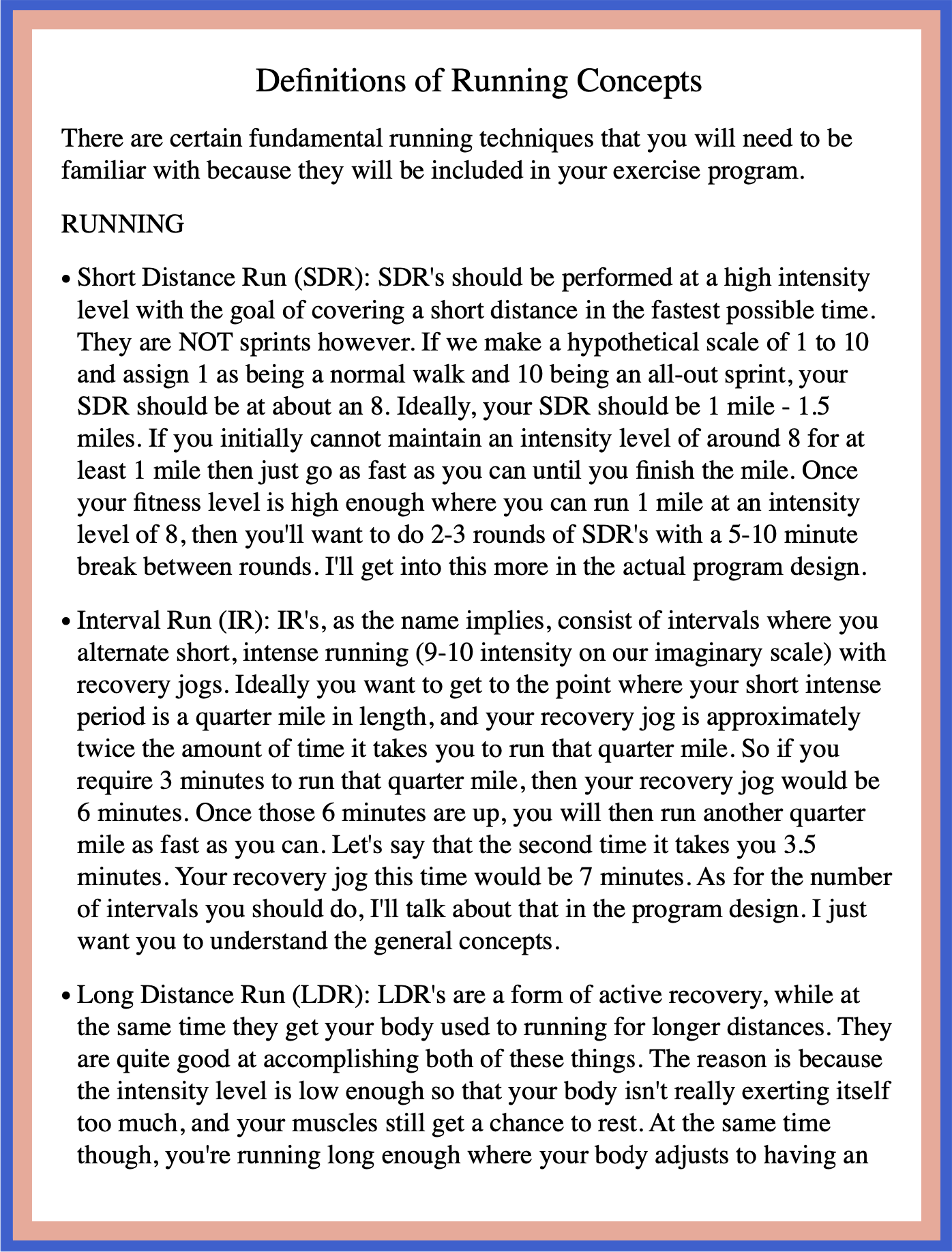 Definitions of Running Concepts