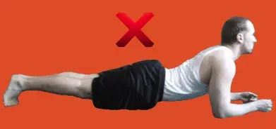 Coast Guard plank incorrect form demonstration showing hips sagging