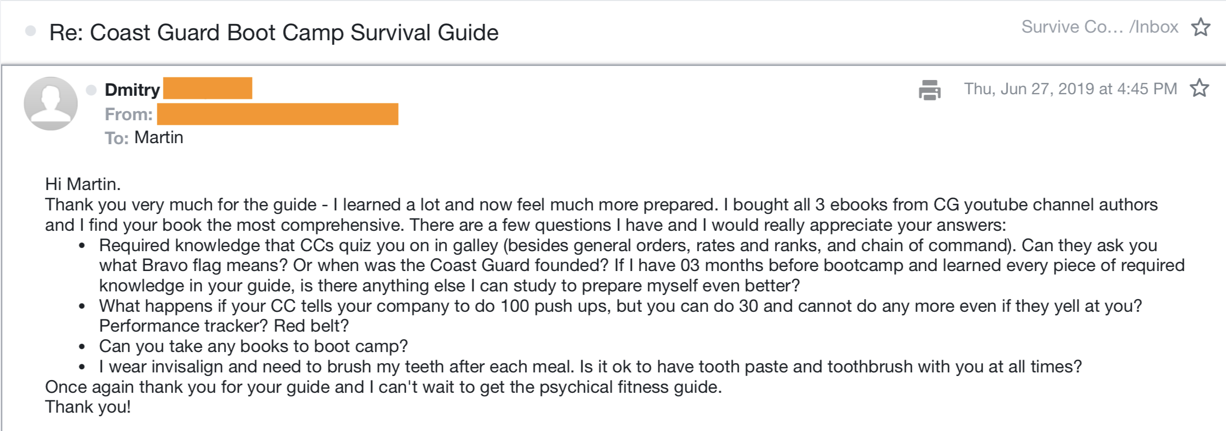 Testimonial 8 - Coast Guard Boot Camp Success Story